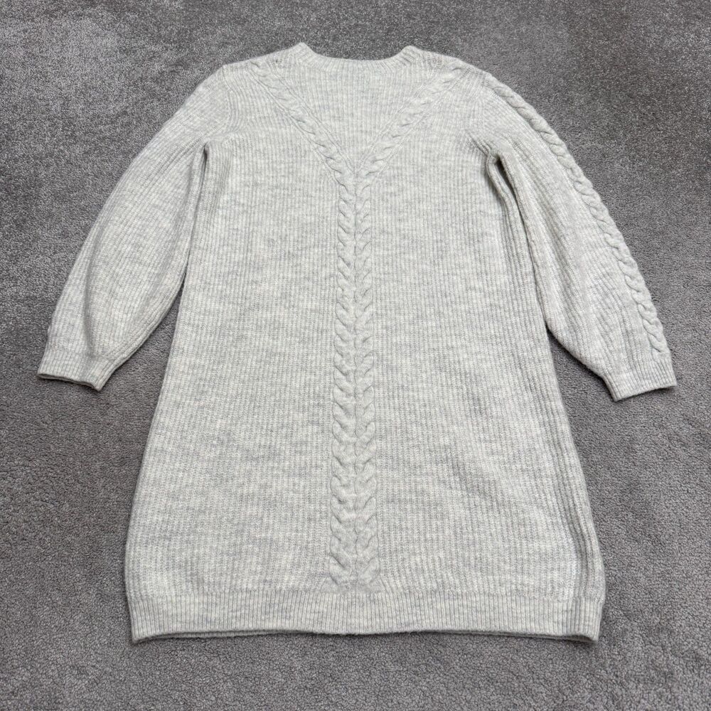 Banana Republic Cable Knit Ribbed Balloon Sleeve Sweater Dress Women Medium Gray